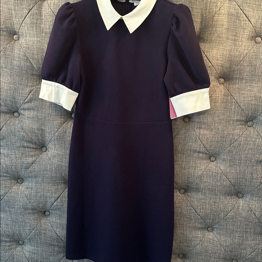 Riley & Rae Blue Sheath Dress with Puff Sleeves and Peter Pan Collar